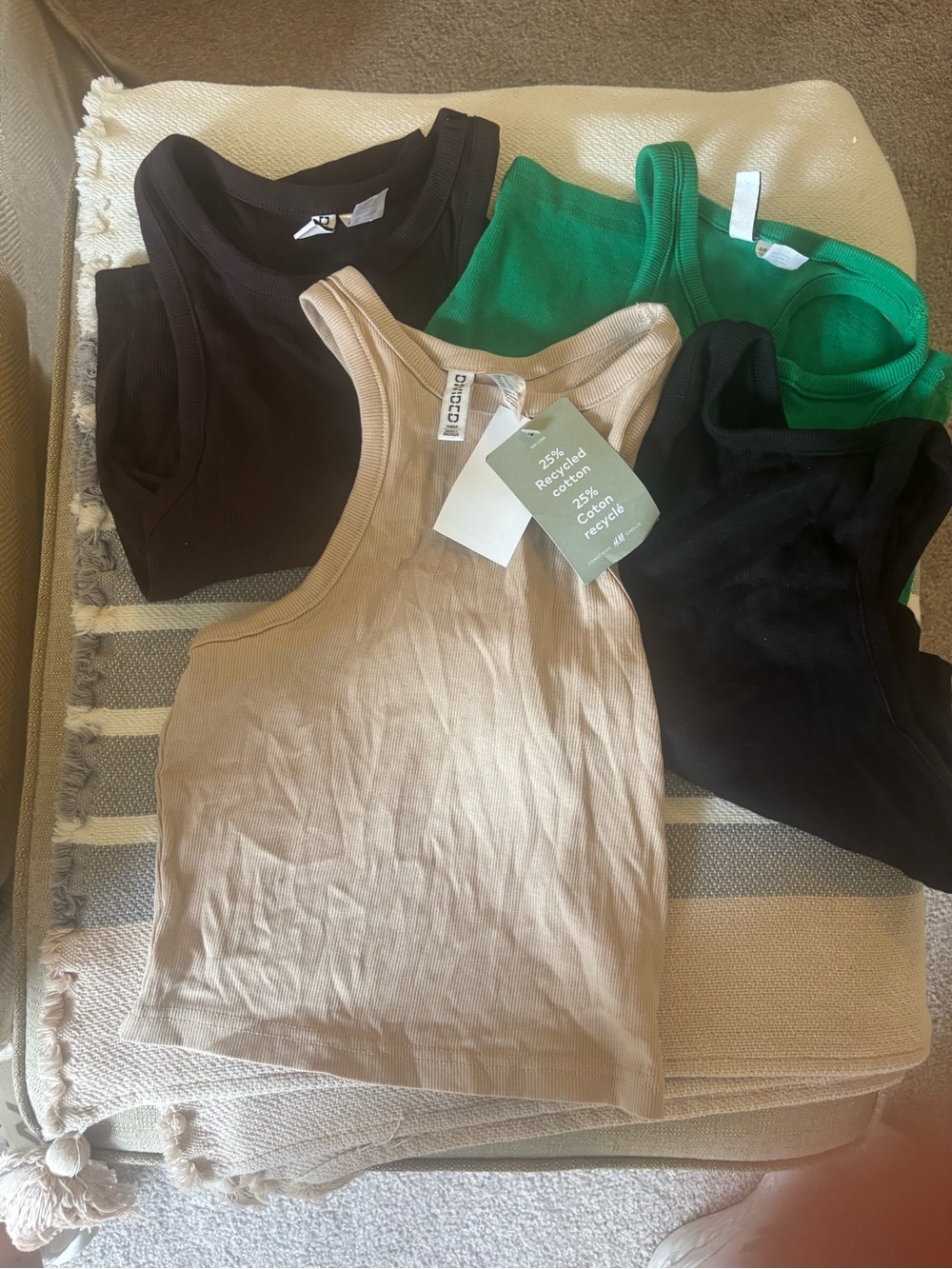 Bundle of 4 H&M Ribbed Tank Tops Brown, Beige, Black & Green